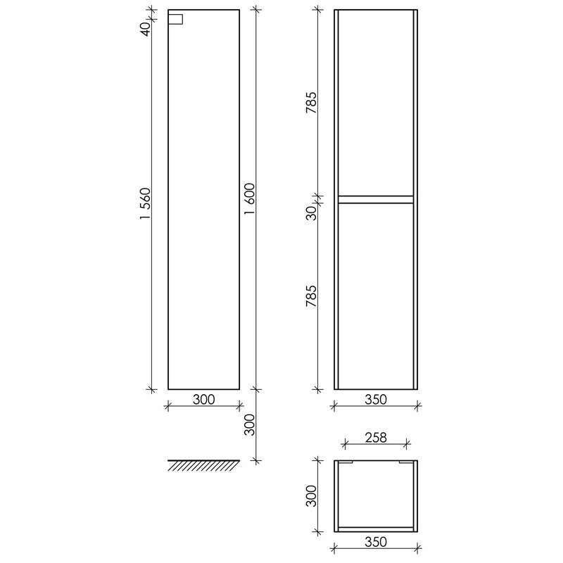 Шкаф-пенал SANCOS Smart подвесной дуб бардолино/белый, 350х300х1600 мм, арт. PSM35E