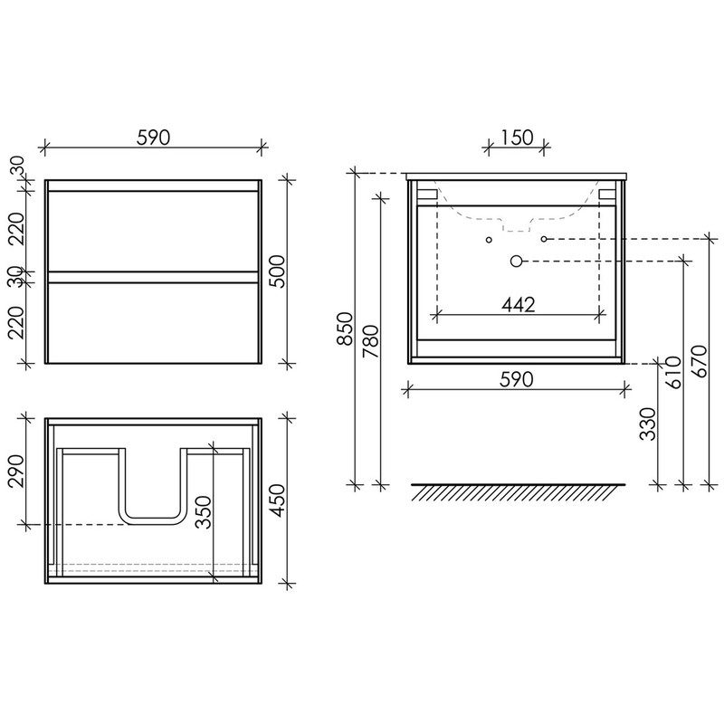 Тумба подвесная SANCOS Cento 590х450х500, c двумя ящиками оснащенными доводчиками,белый Глянцевый, арт. CN60W
