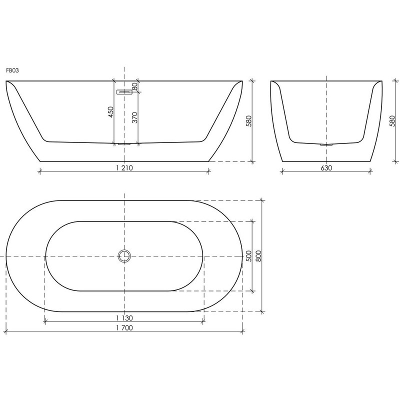 Акриловая ванна Sancos Fusion FB03 170x80 см, отдельностоящая, белая, овальная, с каркасом, со сливом-переливом