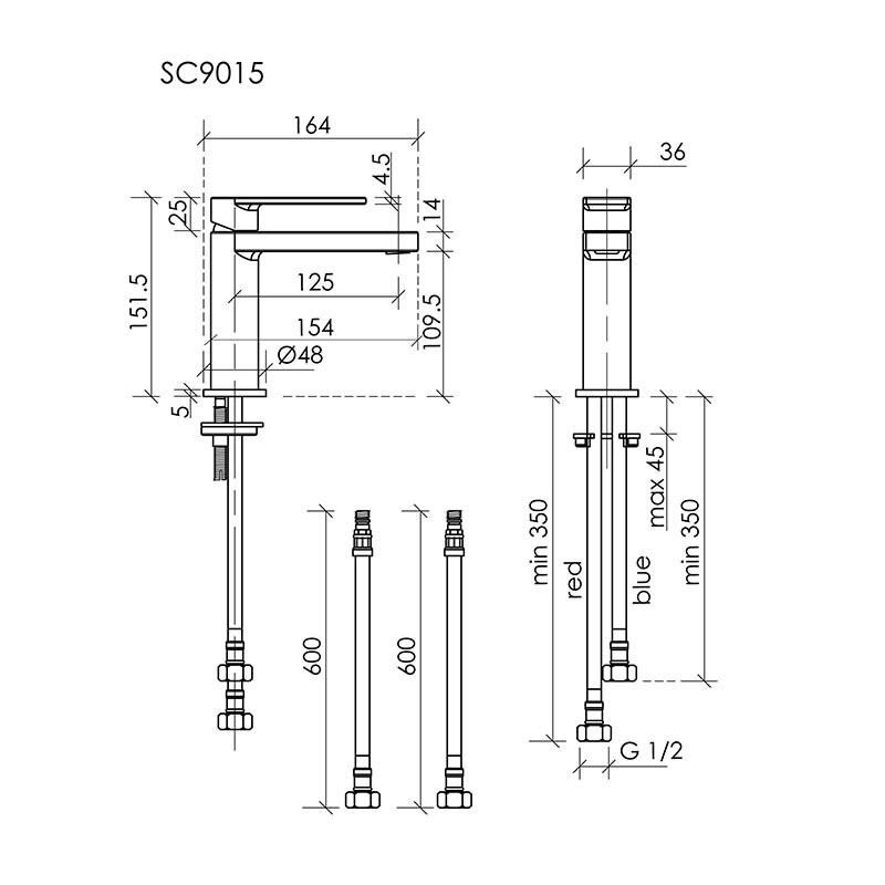 Смеситель для раковины SANCOS Studio, брашированное золото, PVD покрытие, арт. SC9015BG