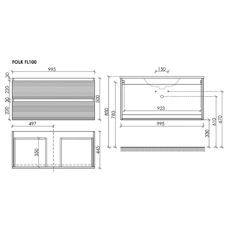 Тумба подвесная SANCOS Folk 995х445х500, c двумя ящиками оснащенными доводчиками, Bianco, арт.FL100W
