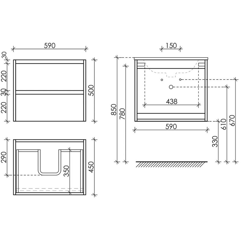 Тумба подвесная SANCOS Libra 590х450х500, c двумя ящиками оснащенными доводчиками, дуб галифакс натуральный, арт. LB60EG