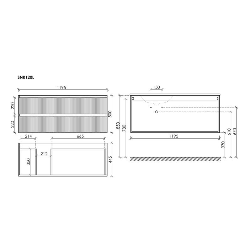 Тумба подвесная SANCOS Snob R левая 1195х445х500, c двумя ящиками оснащенными доводчиками, Bianco, арт.SNR120LW