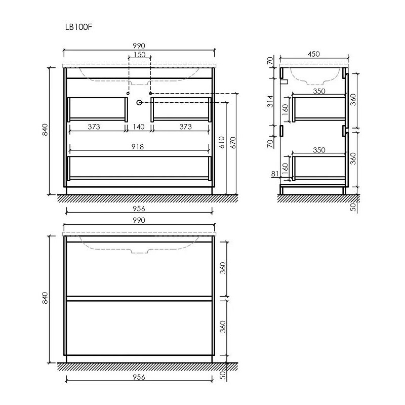 Тумба под раковину SANCOS Libra Floor напольная,  990х450х840, c двумя ящиками оснащенными доводчиками, белый Глянцевый , арт. LB100FW