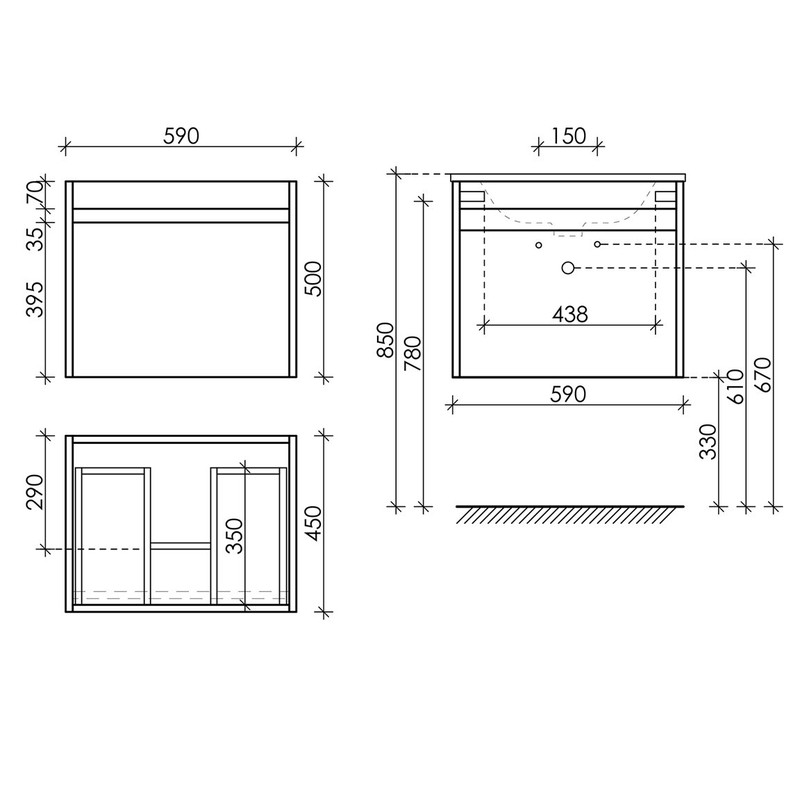 Тумба подвесная SANCOS Smart 590х450х500, c двумя ящиками оснащенными доводчиками, белый Глянцевый , арт. SM60W
