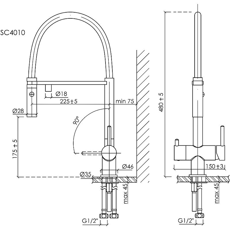 Смеситель для кухни SANCOS Imola с возможностью подключения фильтра для воды, цвет матовый черный, арт. SC4010MB