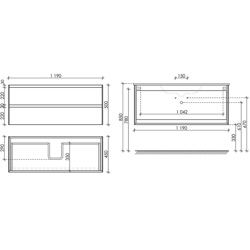 Тумба подвесная SANCOS Cento 1190х450х500, c двумя ящиками оснащенными доводчиками, белый Глянцевый, арт. CN120-1W