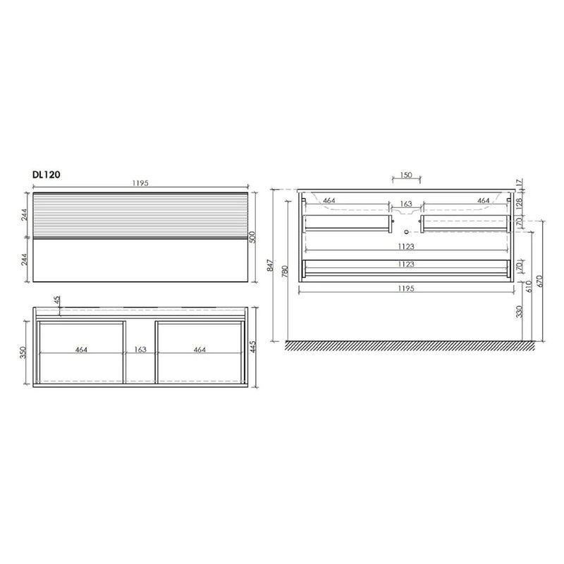Тумба подвесная SANCOS Delta 1195х445х500, c двумя ящиками оснащенными доводчиками , дуб светлый/белый , арт. DL120W