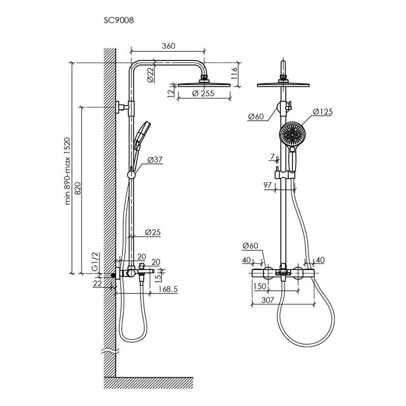 Душевая стойка с термостатом и изливом SANCOS Etna, хром, арт. SC9008CH