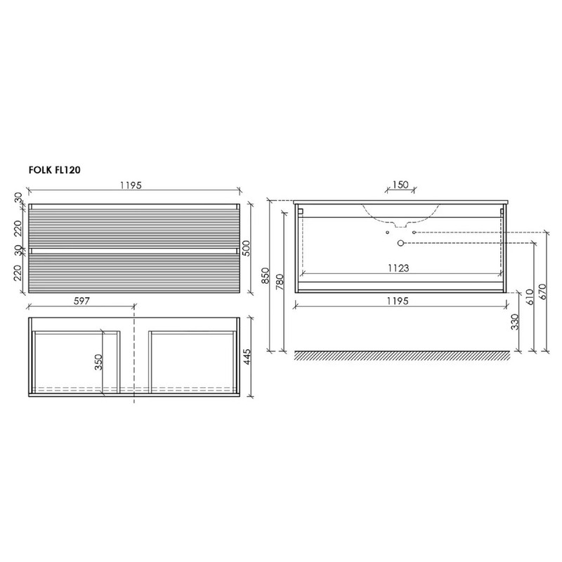 Тумба подвесная SANCOS Folk 1195х445х500, c двумя ящиками оснащенными доводчиками, Bianco, арт.FL120W