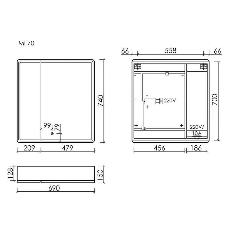 Зеркальный шкаф для ванной комнаты SANCOS Mirror 690x150х740 мм, с LED подсветкой, цвет дуб галифакс натуральный, с розеткойарт. MI70EG