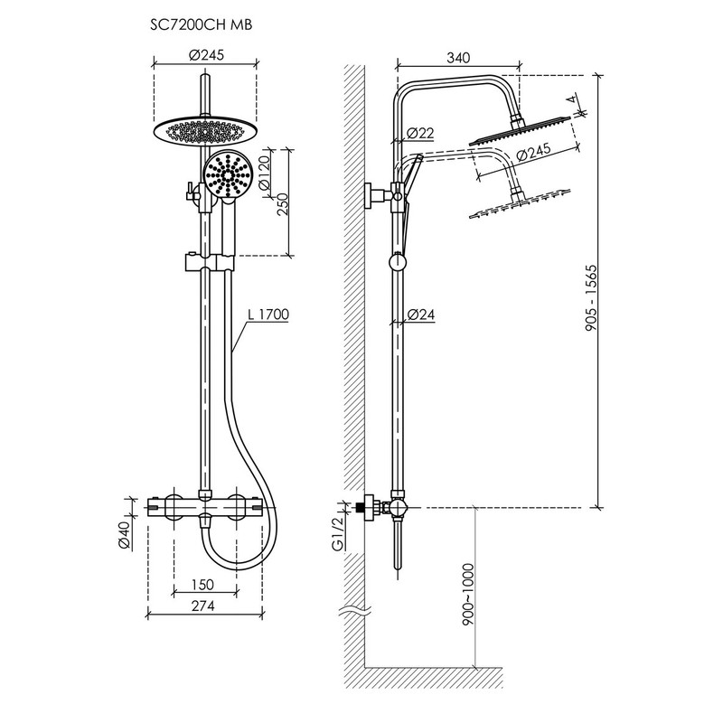 Душевая стойка SANCOS KANEDO с термостатом с верхним душем Ø245 мм, ручным душ Ø120 мм, 4 режима хром SC7200CH