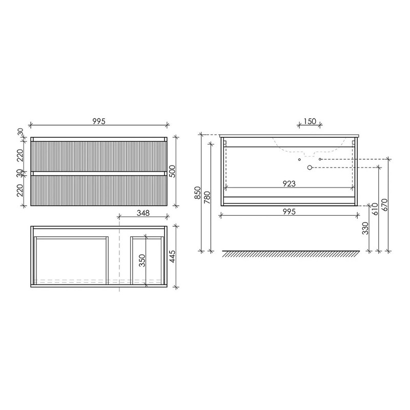 Тумба подвесная SANCOS Snob R правая 995х445х500, c двумя ящиками оснащенными доводчиками, Beige Soft , арт.SNR100RCE