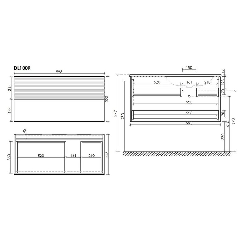 Тумба подвесная SANCOS Delta 995х445х500, c двумя ящиками оснащенными доводчиками, правая, дуб светлый/белый , арт. DL100RW