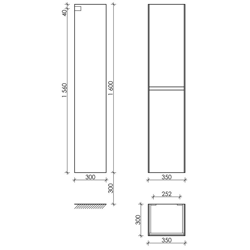 Шкаф-пенал SANCOS Cento подвесной белый глянец, 350х300х1600 мм, , арт. PCN35W