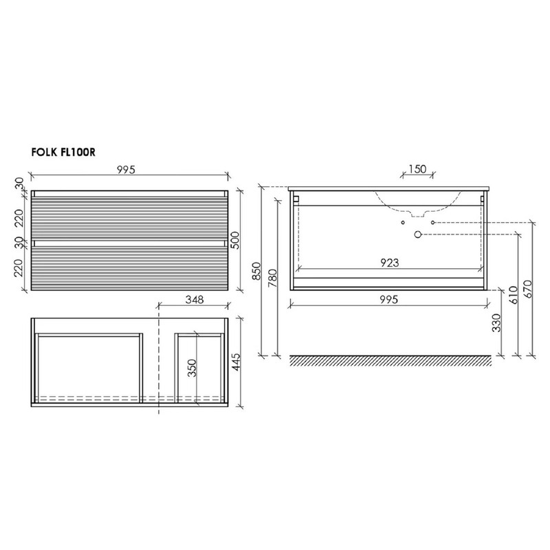 Тумба подвесная SANCOS Folk левая 995х445х500, c двумя ящиками оснащенными доводчиками, Ergraut soft, арт.FL100LES