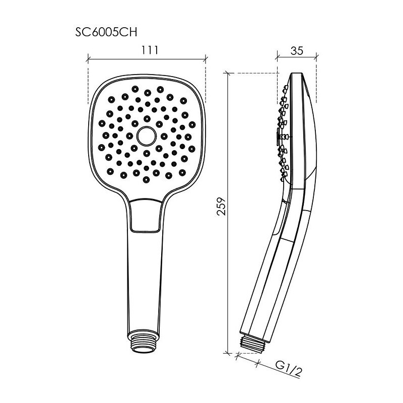 Душевая лейка SANCOS Magic, кнопочное управление, 110 x110 мм, 3 режима, цвет хром/белый, арт. SC6005CH