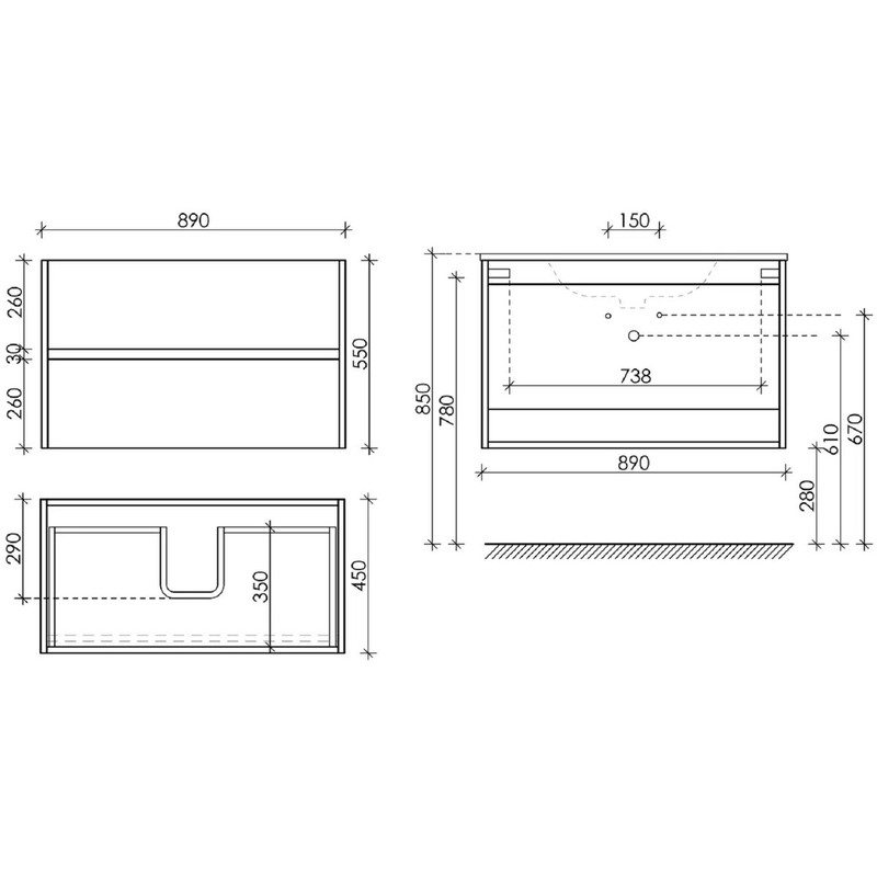 Тумба подвесная SANCOS Urban 890х450х550, c двумя ящиками оснащенными доводчиками, Светлое дерево , арт. UR90ECH