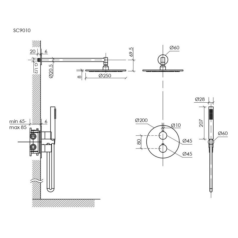 Душевой комплект с термостатом SANCOS Etna, с внутренней частью, брашированное золото, PVD покрытие, арт. SC9010BG