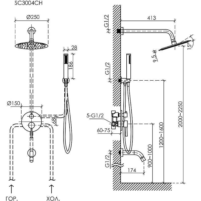 Душевой комплект SANCOS Select встраиваемый  для ванны/душа, цвет хром, арт. SC3004CH