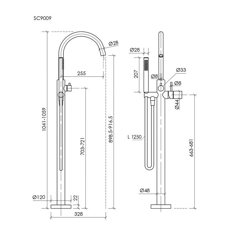 Смеситель для ванны напольный SANCOS Etna, вороненая сталь, арт. SC9009GG