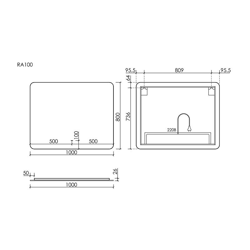 Зеркало для ванной комнаты SANCOS Ray 1000х800 c подсветкой, арт. RA1000