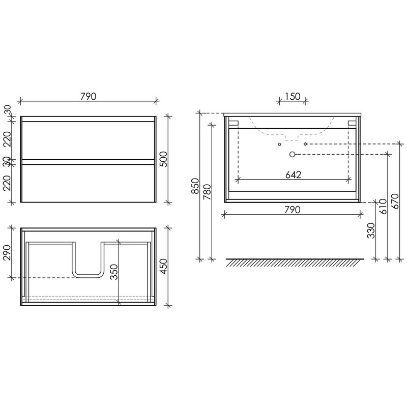 Тумба подвесная SANCOS Cento 790х450х500, c двумя ящиками оснащенными доводчиками, белый Глянцевый, арт. CN80W