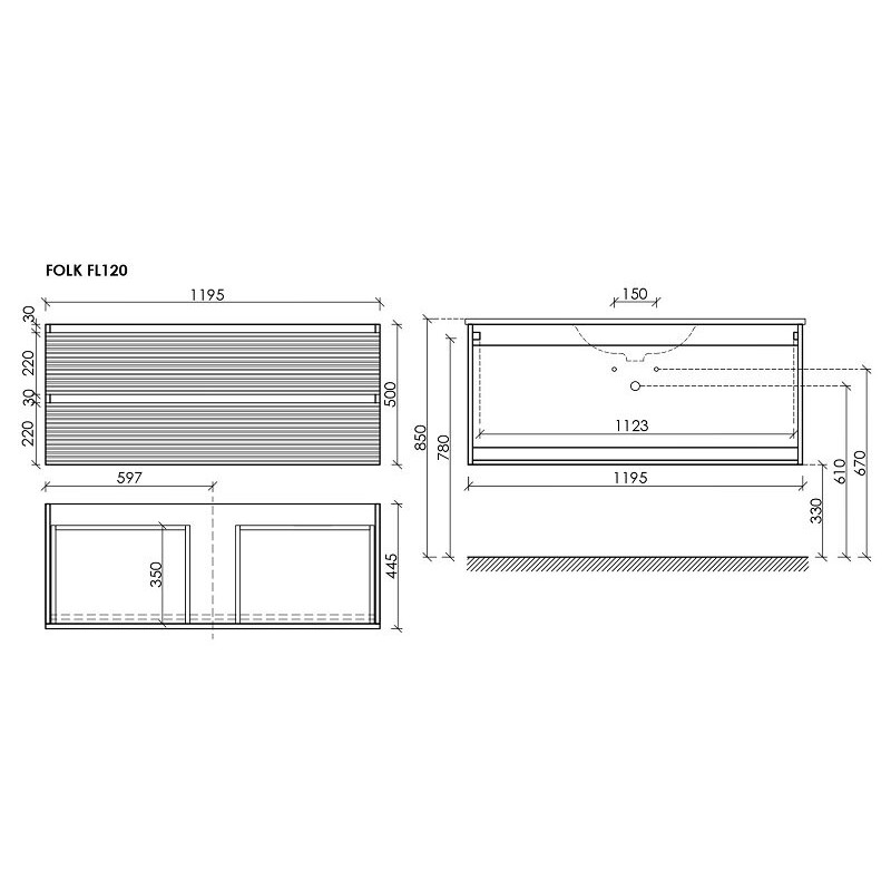 Тумба подвесная SANCOS Folk 1190х445х500, c двумя ящиками оснащенными доводчиками, Капучино, арт.FL120CP
