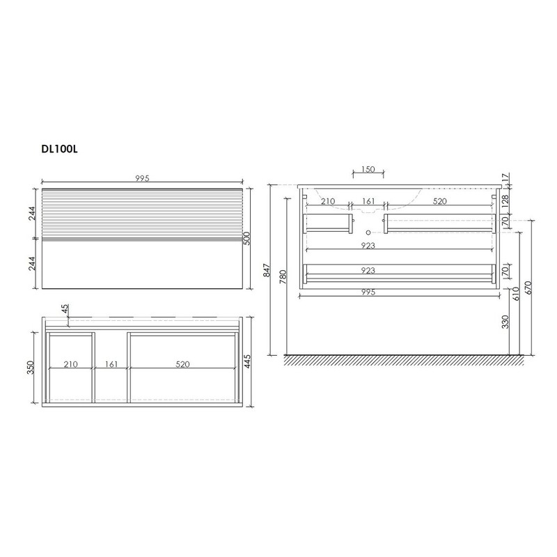 Тумба подвесная SANCOS Delta 995х445х500, c двумя ящиками оснащенными доводчиками, левая, дуб светлый/белый , арт. DL100LW