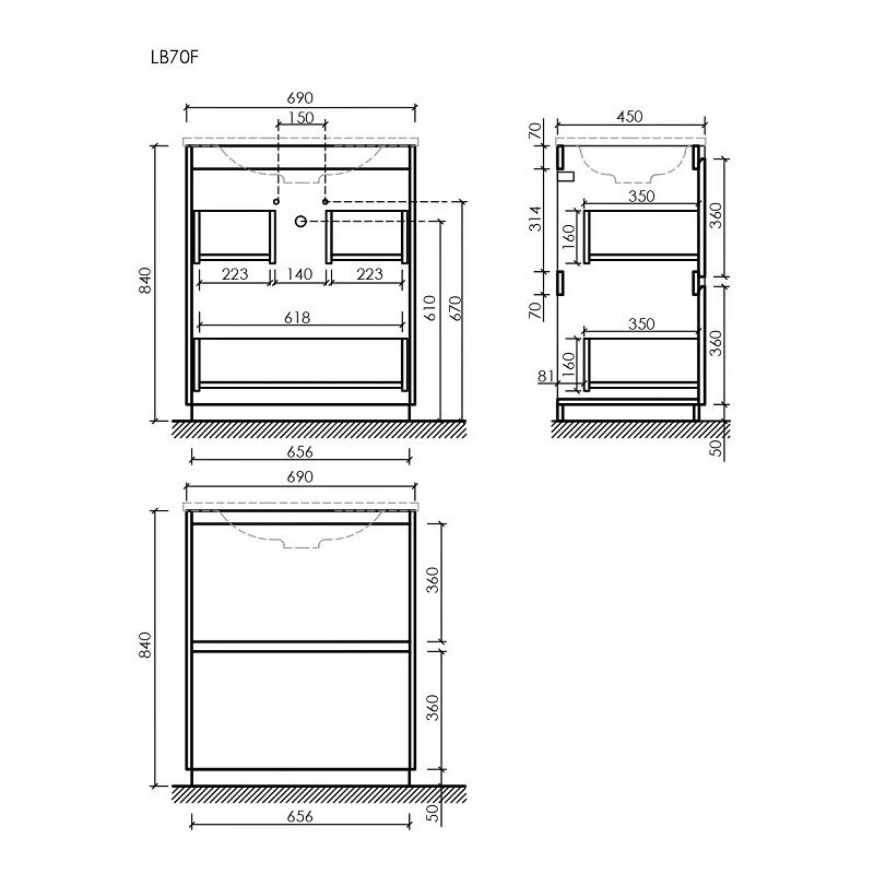 Тумба под раковину SANCOS Libra Floor напольная, 690х450х840, c двумя ящиками оснащенными доводчиками, дуб галифакс натуральный, арт. LB70FEG