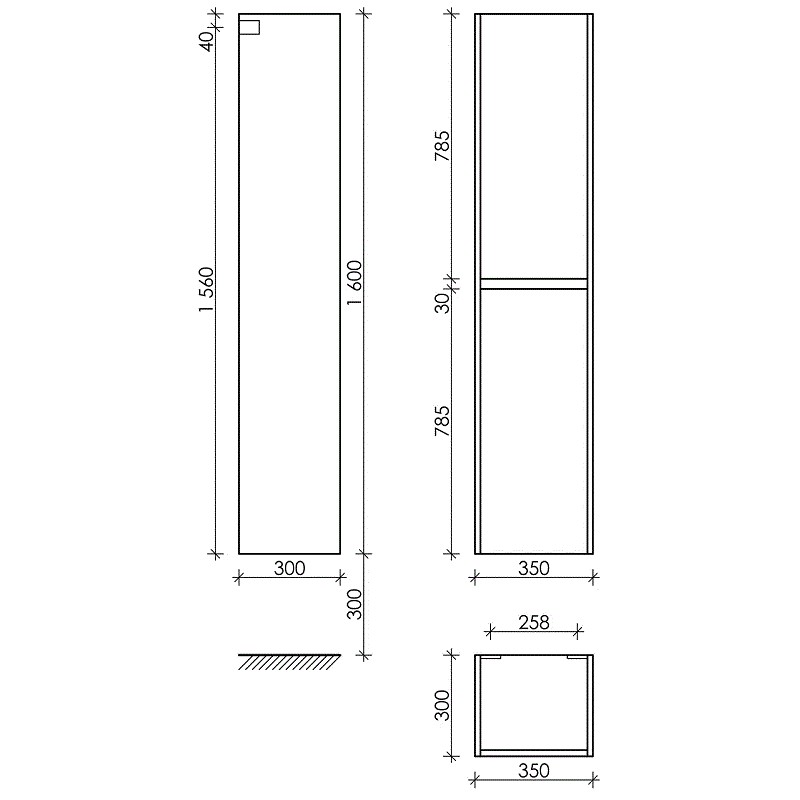 Шкаф-пенал SANCOS Libra подвесной, 350х300х1600 мм, дуб галифакс натуральный, арт. PLB35EG