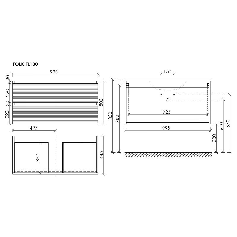 Тумба подвесная SANCOS Folk 995х445х500, c двумя ящиками оснащенными доводчиками, Капучино, арт.FL100CP