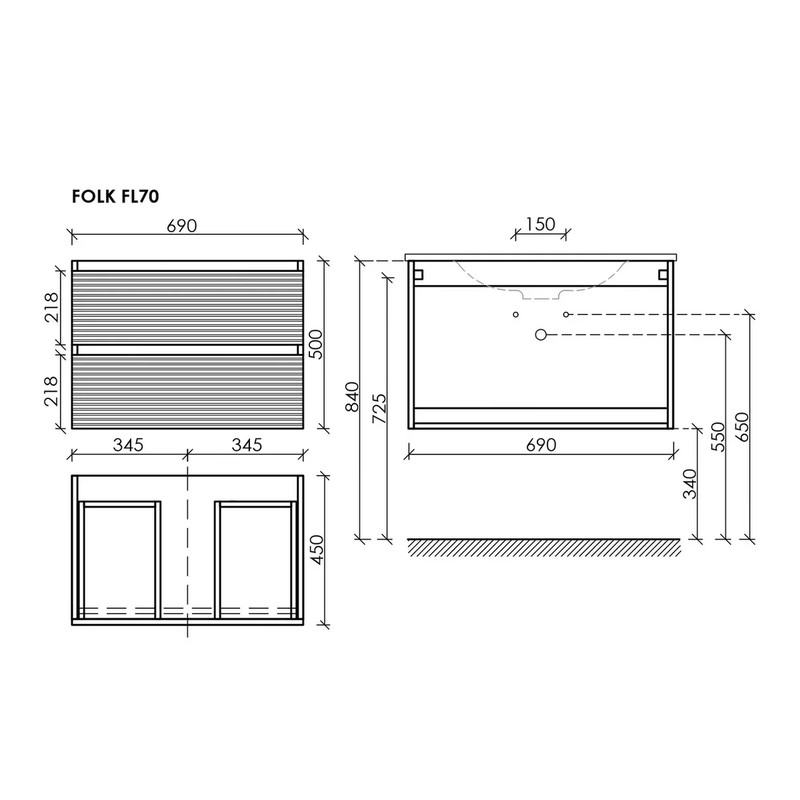 Тумба подвесная SANCOS Folk 690х445х500, c двумя ящиками оснащенными доводчиками, Bianco, арт.FL70W