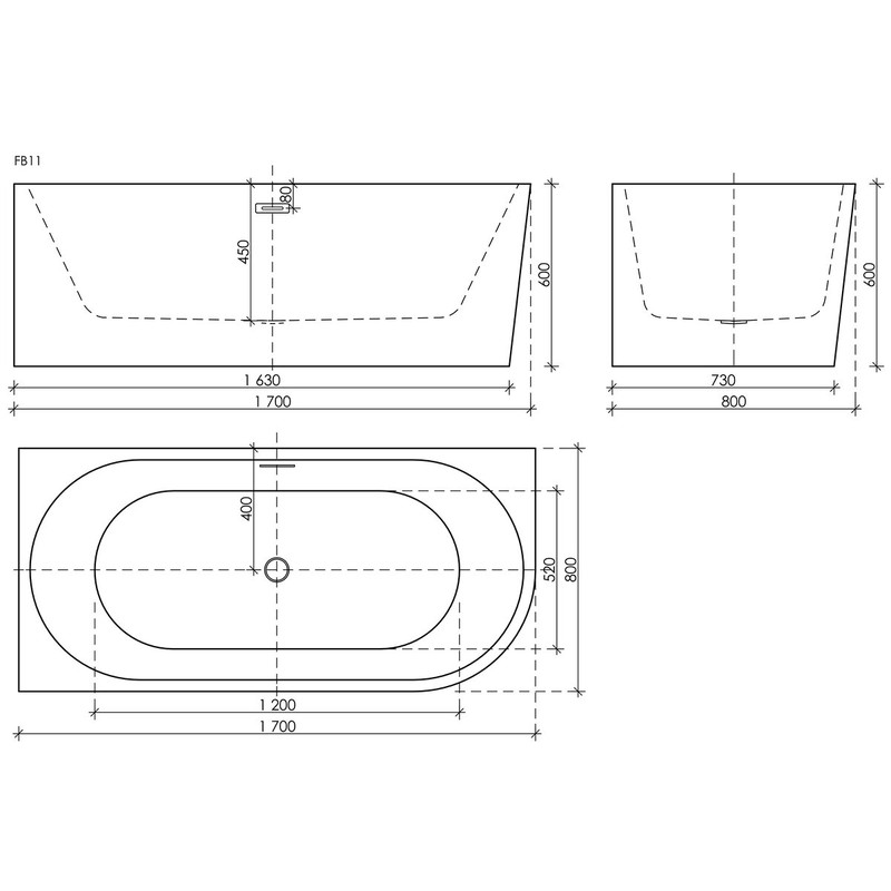 Акриловая ванна Sancos Veneto FB11 L 170x80 см, угловая, левая, пристенная, белая, асимметричная, с каркасом, со сливом-переливом