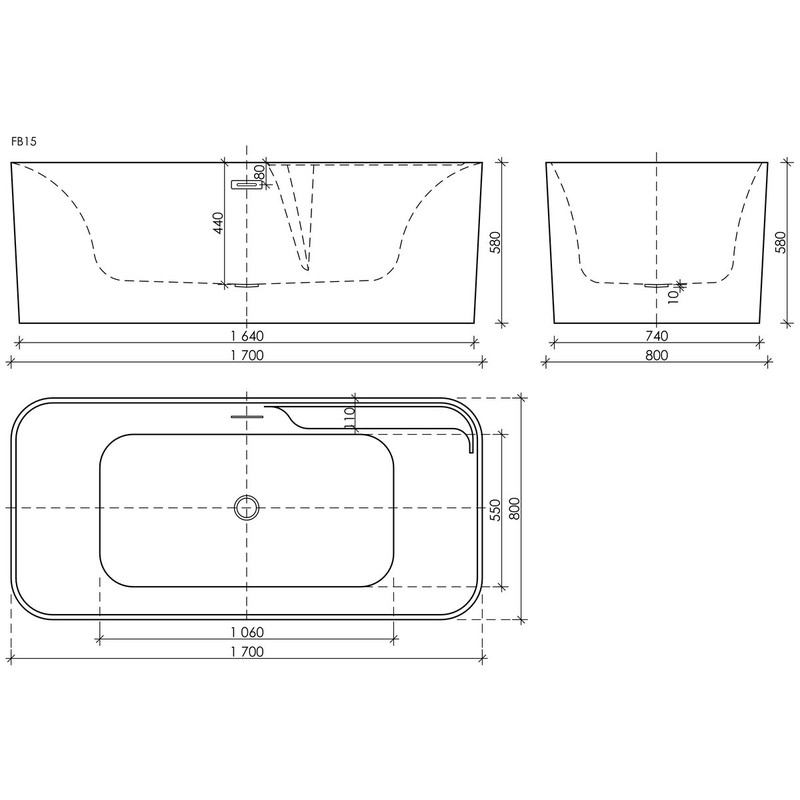 Акриловая ванна Sancos Sigma FB15 170x80 см, отдельностоящая, белая, с каркасом, со сливом-переливом