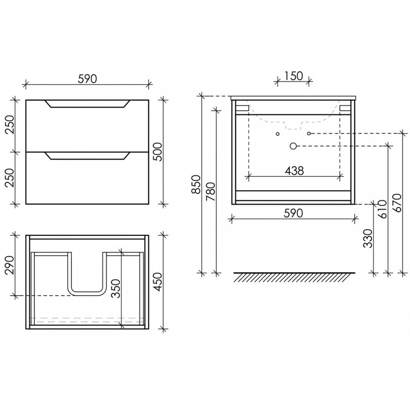 Тумба подвесная SANCOS Norma 2.0 590х450х500, c двумя ящиками оснащенными доводчиками, белый Глянцевый , арт. NR2.060W
