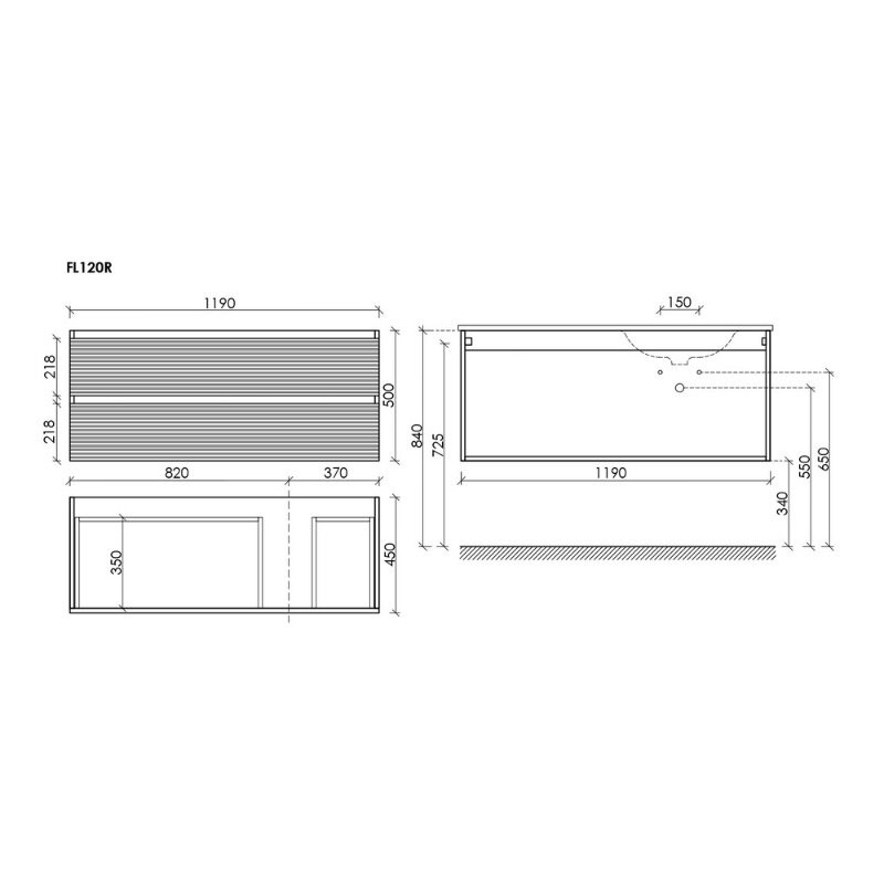 Тумба подвесная SANCOS Folk  правая 1195х445х500, c двумя ящиками оснащенными доводчиками, Grey soft, арт.FL120RGS