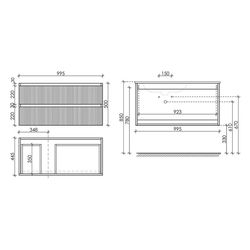 Тумба подвесная SANCOS Snob R левая 995х445х500, c двумя ящиками оснащенными доводчиками, Bianco , арт.SNR100LW