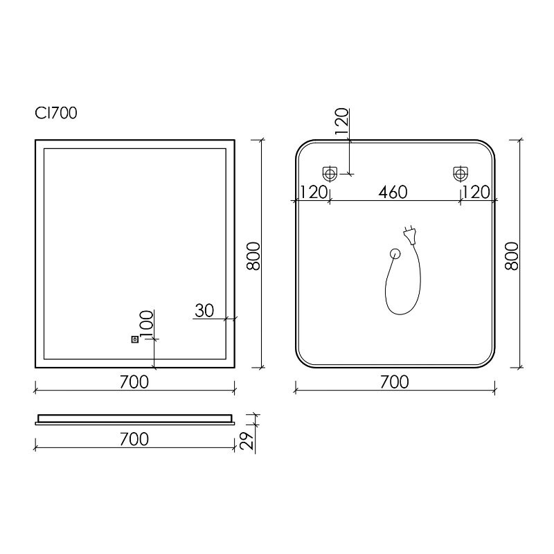 Зеркало для ванной комнаты SANCOS City 700х800 c  подсветкой ,арт. CI700