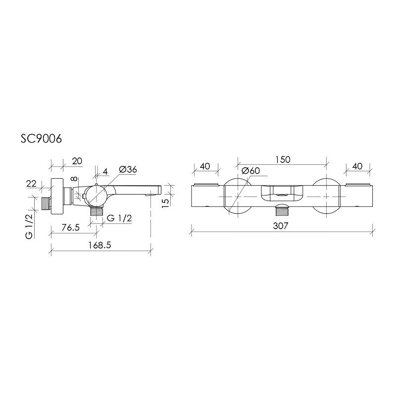 Термостатический смеситель для ванны и душа SANCOS Etna, брашированное золото, PVD покрытие, арт. SC9006BG