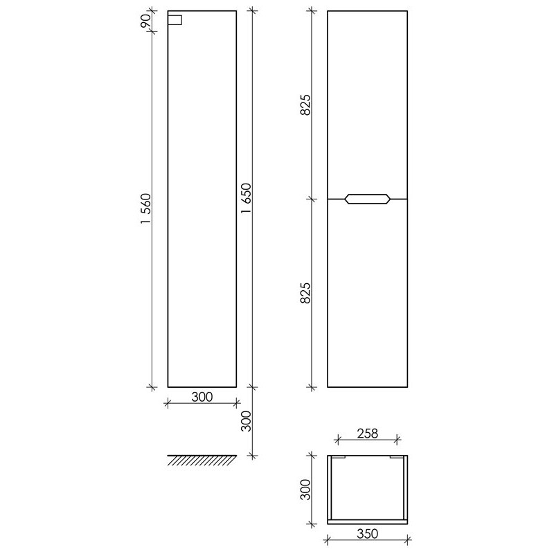 Шкаф-пенал SANCOS Norma 2.0 подвесной белый глянец, 350х350х1650 мм, арт. PNR2.035W