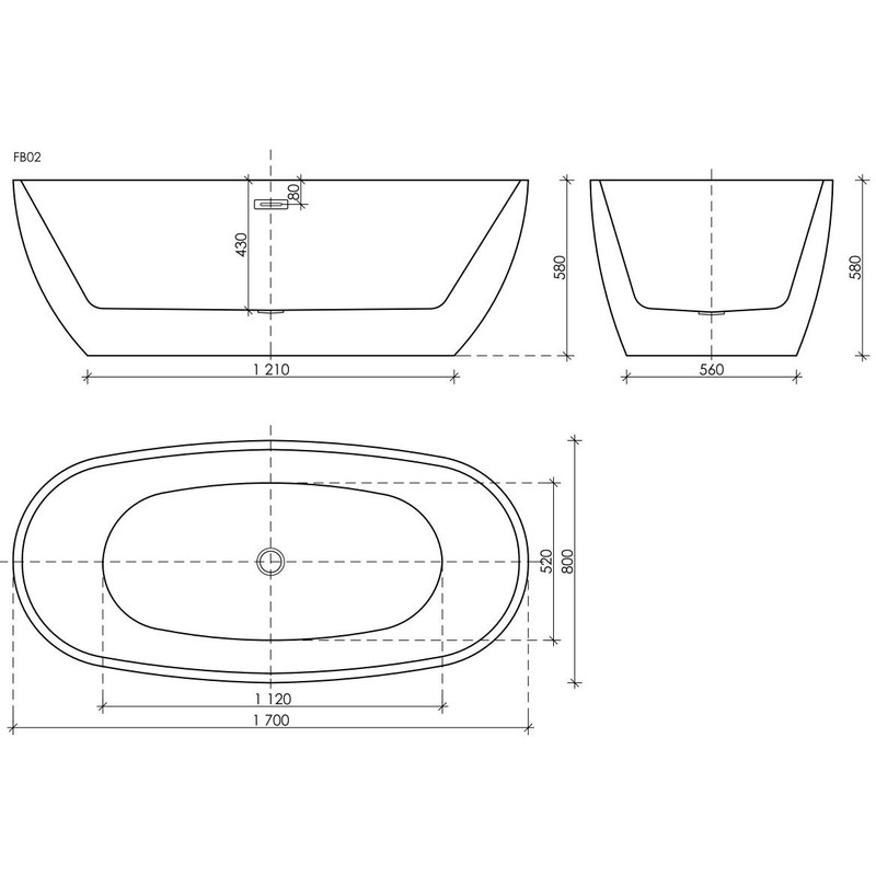 Акриловая ванна Sancos Flo FB02 170x80 см, отдельностоящая, белая, овальная, с каркасом, со сливом-переливом