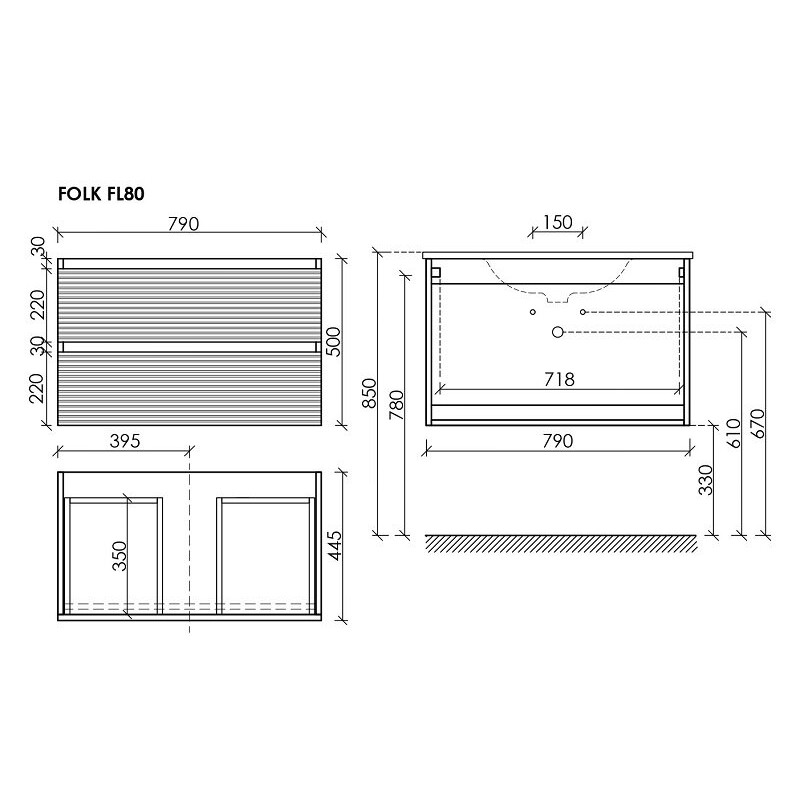 Тумба подвесная SANCOS Folk 790х445х500, c двумя ящиками оснащенными доводчиками, Капучино, арт.FL80CP