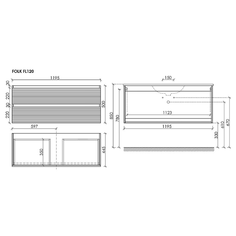 Тумба подвесная SANCOS Folk 1195х445х500, c двумя ящиками оснащенными доводчиками, Ergraut soft, арт.FL120ES