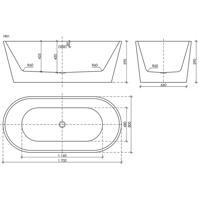 Акриловая ванна Sancos First FB10 170x80 см, пристенная, белая, овальная, с каркасом, со сливом-переливом