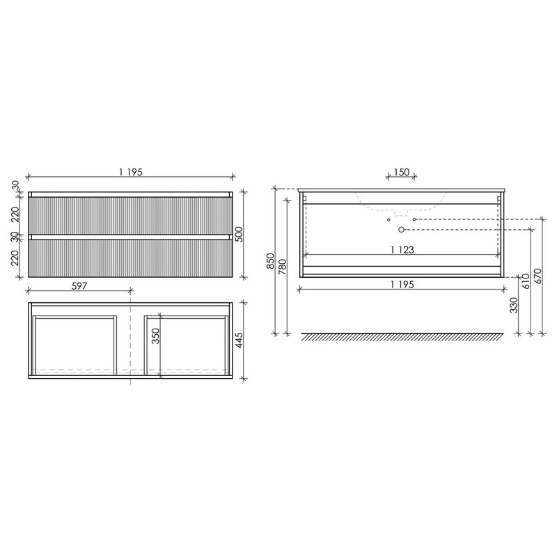 Тумба подвесная SANCOS Snob T 1195х445х500, c двумя ящиками оснащенными доводчиками, Bianco, арт.SNT120W