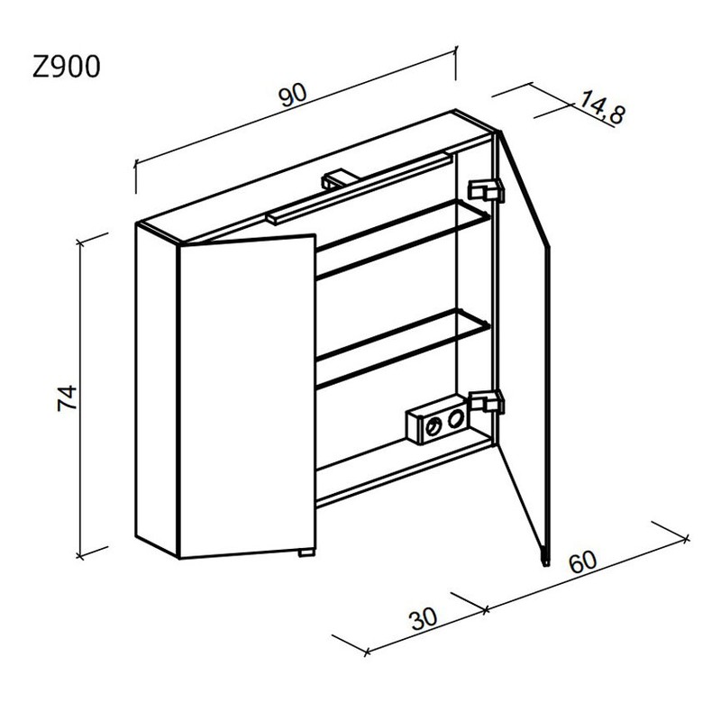 Зеркальный шкаф для ванной комнаты  SANCOS Hilton 900x148х740 мм, с LED подсветкой, арт .Z900
