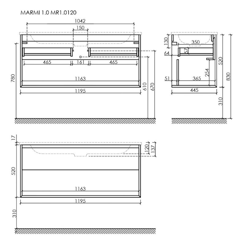 Тумба подвесная SANCOS Marmi 1.0 1195х445х520 c одним ящиком оснащенным доводчиками скрытого монтажа и открытой нишей, дуб галифакс натуральный, арт. MR1.0120EG