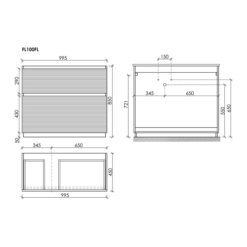 Тумба напольная SANCOS Folk Floor правая 995х445х850, c двумя ящиками оснащенными доводчиками, Grey soft, арт.FL100FRGS