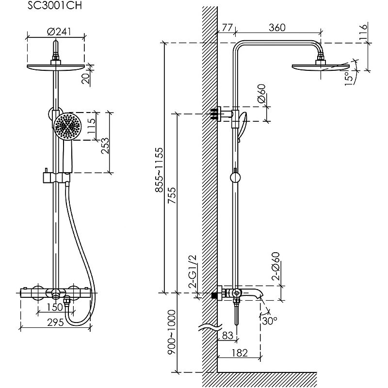 Душевая стойка для душа с термостатическим смесителем SANCOS Game, цвет хром, арт. SC3001CH